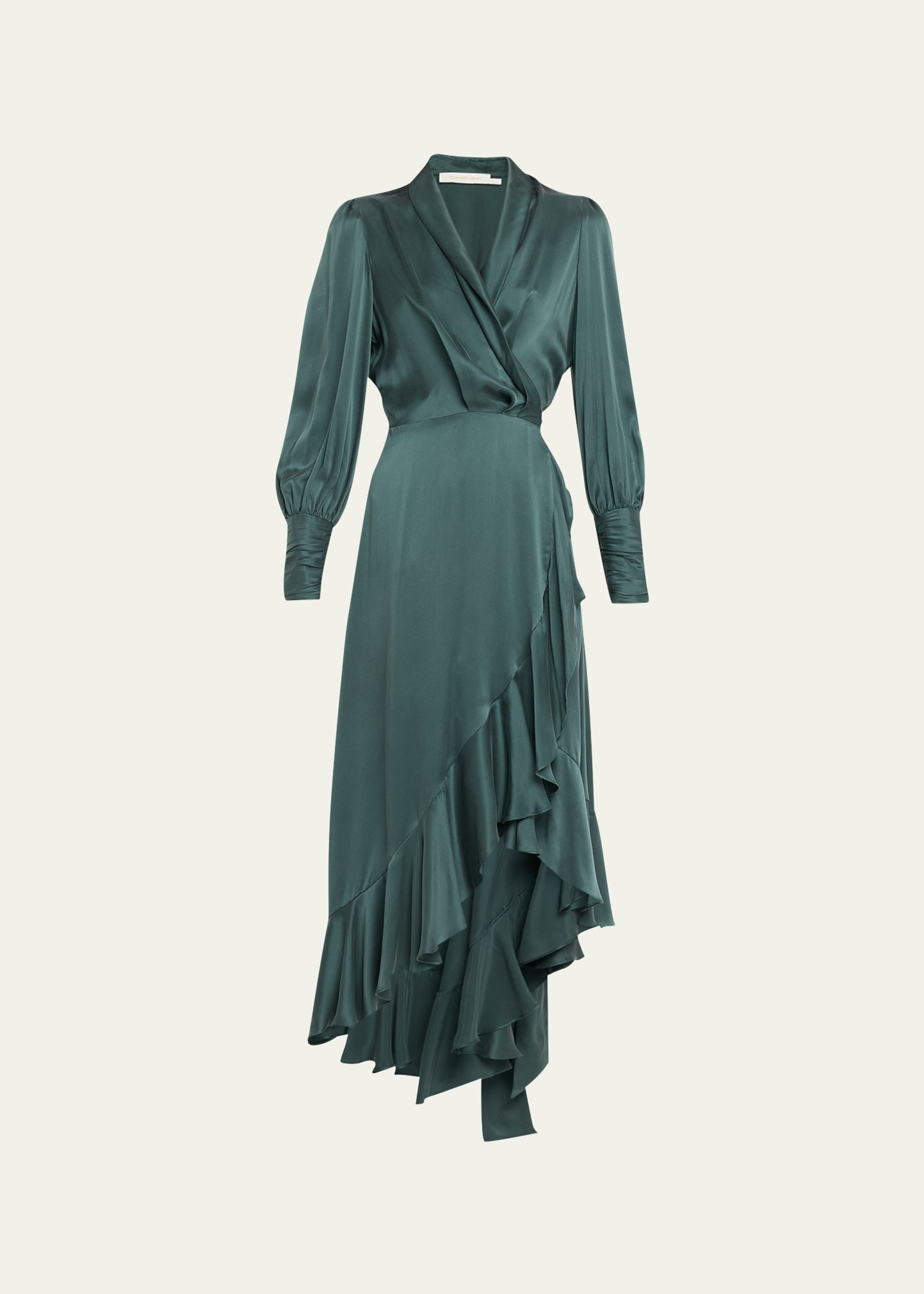 Silk Wrap Bishop-Sleeve Midi Dress | Bergdorf Goodman