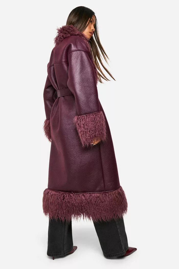 Faux Fur Trim Belted Coat | boohoo (US & Canada)