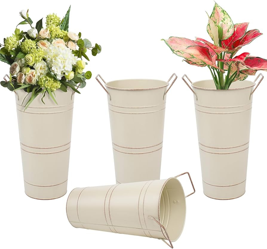 Notakia 10.62 Inch Galvanized Metal Vases Farmhouse French Flower Bucket Vases for Cut Flowers fo... | Amazon (US)