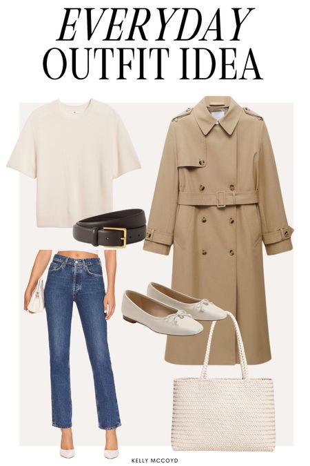 Neutral, everyday outfit for Spring: cashmere tee, trench coat, Agolde jeans, ballet flats, Madewell woven tote

#LTKSeasonal #LTKxMadewell #LTKstyletip