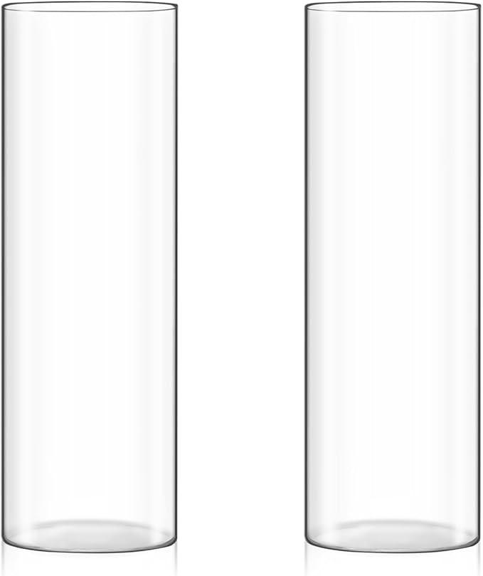 Fixwal Set of 2 Clear Glass Cylinder Vases for Centerpieces, 12 x 4 Inch Tall Glass Floating Cand... | Amazon (US)