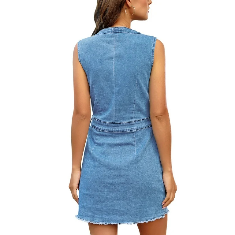 luvamia Women's Sleeveless V Neck Denim Dress Casual Jeans Button Down Denim Short Dresses Size 2... | Walmart (US)
