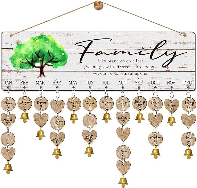 Buecasa Wooden Family Tree Birthday Reminder Calendar Board Wall Hanging - DIY Decorative Birthda... | Amazon (US)