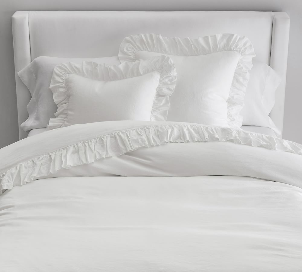 Belgian Flax Linen Fringe Ruffle Duvet Cover | Pottery Barn (US)