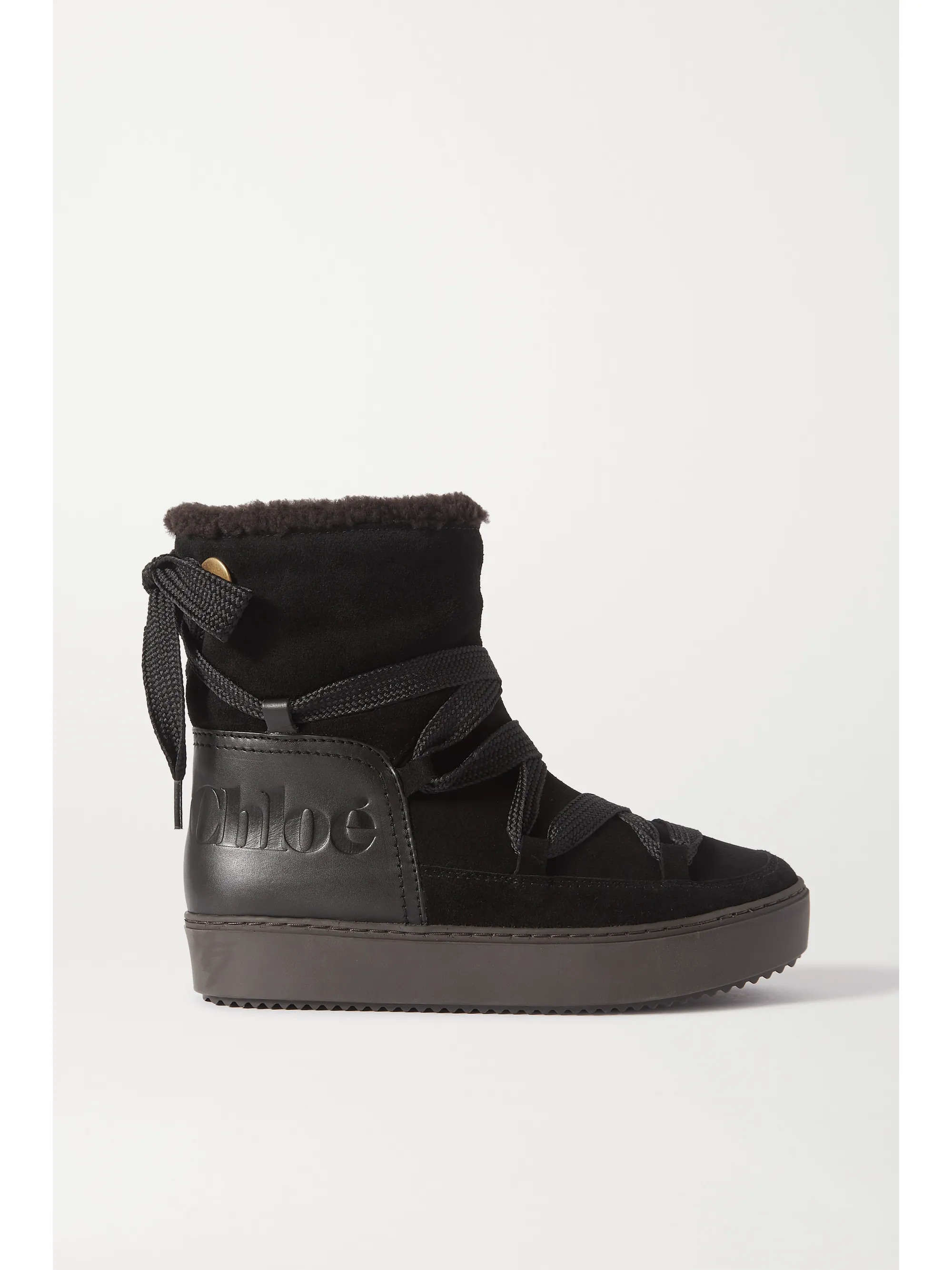 Black Leather-trimmed suede and shearling ankle boots | See By Chloé | NET-A-PORTER | NET-A-PORTER (UK & EU)