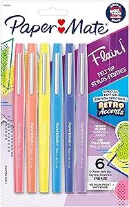 Paper Mate 2097888 FLAIR Retro Accents Felt Pens Medium Point Assorted Inks 6-Count Pack | Amazon (US)