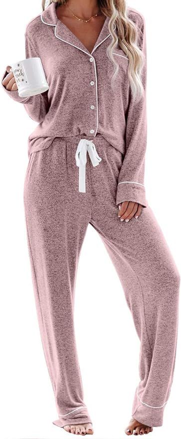 Aamikast Women's Pajama Sets Long Sleeve Button Down Sleepwear Nightwear Soft Pjs Lounge Sets | Amazon (US)