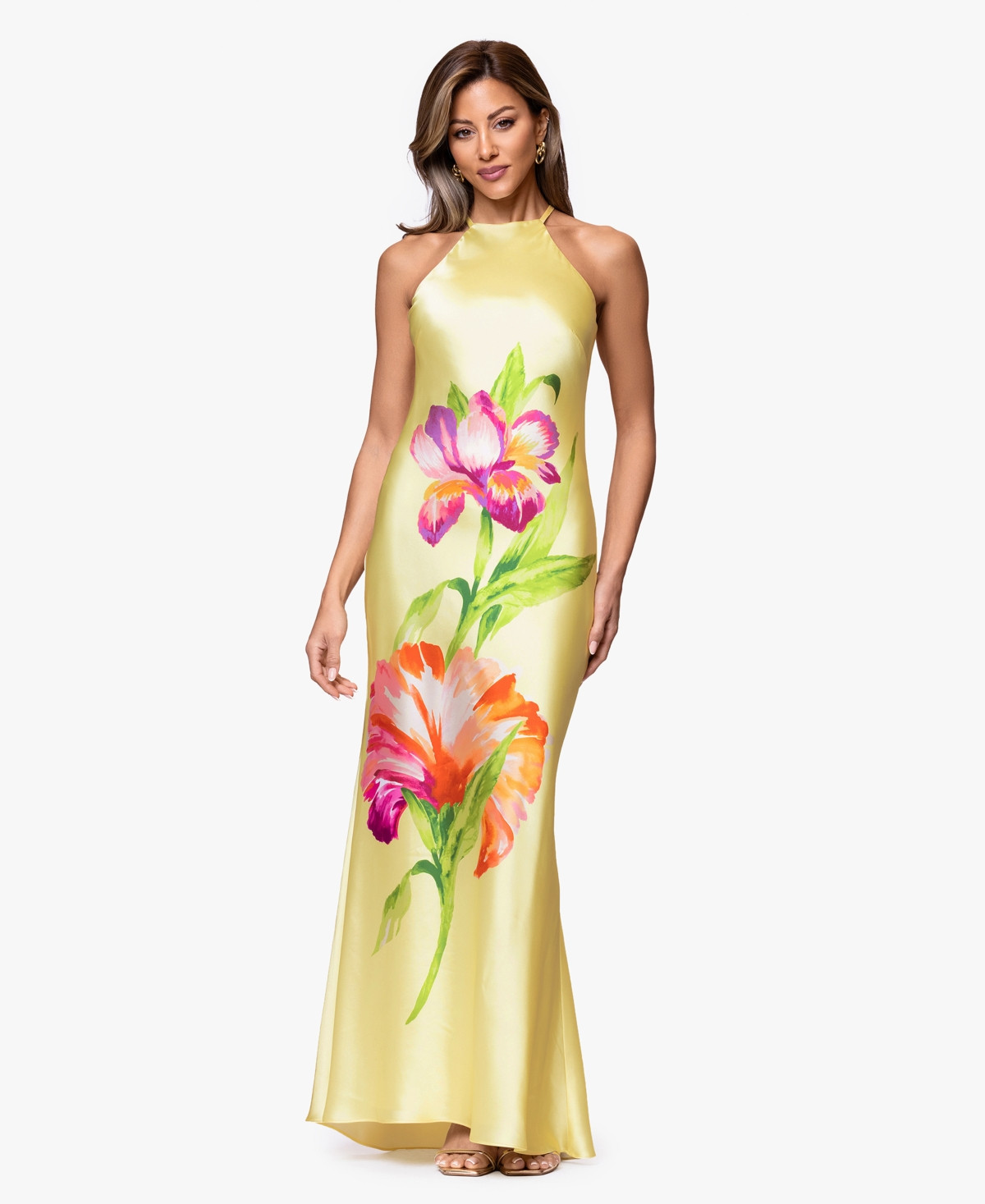 Xscape Women's Floral Print Maxi Dress - Yellow/Multi | Macy's