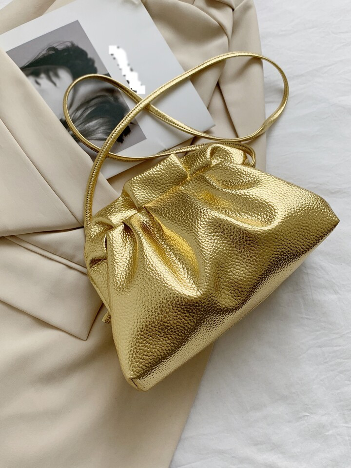 Metallic Litchi Embossed Ruched Bag | SHEIN