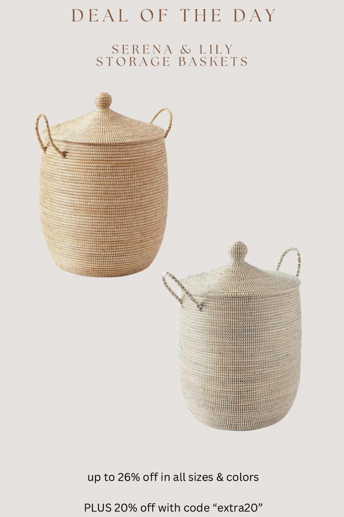 First time I have ever seen the viral Serena and Lily baskets on sale plus an additional discount!! All three sizes and both colors on sale plus 20% off with code “extra20"

#LTKSaleAlert #LTKStyleTip #LTKHome