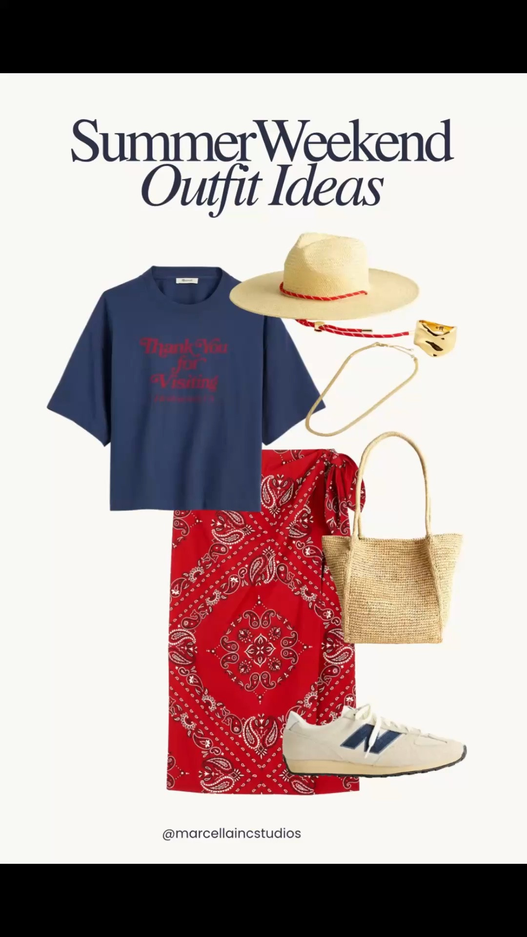 Madewell Memorial Day Sale Event!✨Last Day! Recreating the perfect Memorial Day Weekend outfit with this navy Madewell graphics tee, the gorgeous red bandana wrap midi skirt, and classic cream New Balance sneakers. Finished with a straw hat and woven tote to match and picked some NB for a cute sneaker and skirt look. :)

#madewell #memorialdayoutfit #summerbasics #4thofjulyoutfit #weekendstyle

#LTKxMadewell