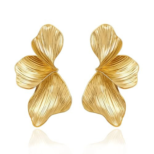 Chunky Gold Statement Flower Earrings for Women Trendy Big Dangle Leaf Earrings Summer Vacation Bohemian Earrings | Amazon (US)