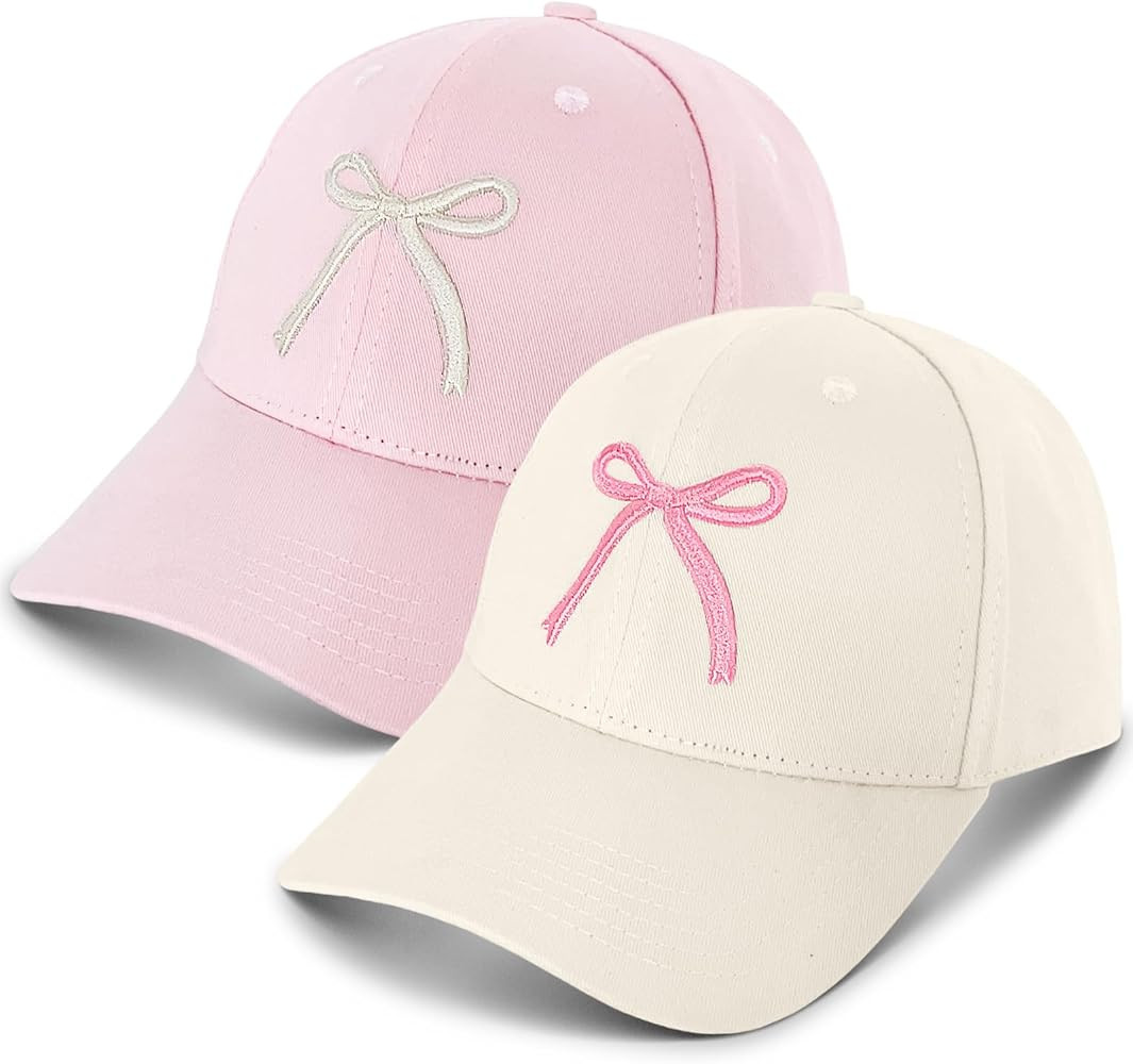 2-Pack Pink & White Bow Hat - Cute Embroidered Bow-tie Baseball Cap for Women Girls, Adjustable C... | Amazon (US)
