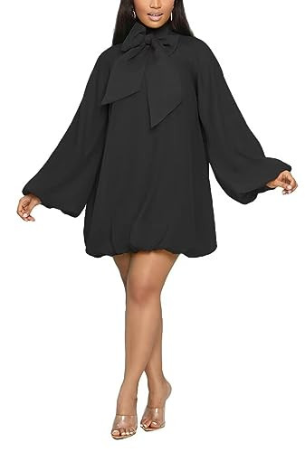 Yanfoam Women's Puff Long Sleeve Sweetheart Round Neck Dress Flowy Loose Chiffon for Cocktail Par... | Amazon (US)