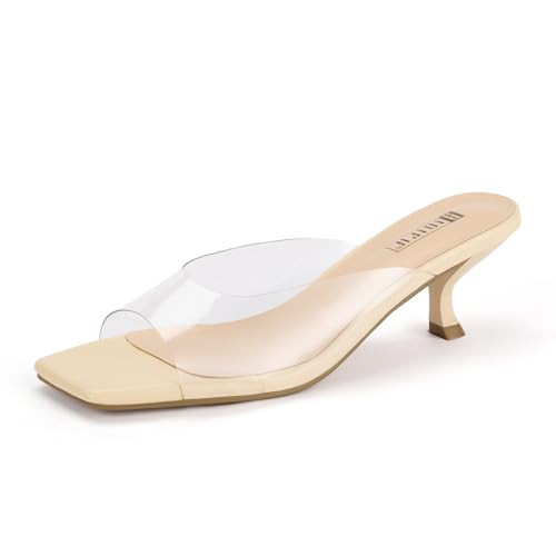 IDIFU Clear Kitten Heels for Women Open Square Toe Low Heels Sexy Slip On Slide Heeled Sandals Comfortable Wedding Bridal Party Prom Dress Sandals Office Casual Summer Short Mule Heels (Clear, 9.5) | Amazon (US)