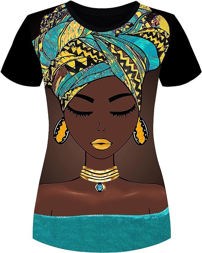 FZNHQL Melanin Girls Natural Hair Graphic Tees for Women T-Shirt African Casual Short Sleeve Crew... | Amazon (US)