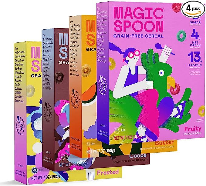 Magic Spoon Cereal, Variety 4-Pack of Cereal - Keto, Gluten Free, Sugar Free, and Grain Free, Low... | Amazon (US)