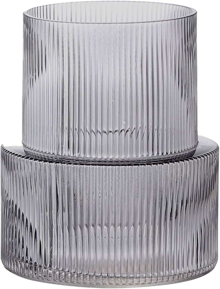 YANWE1 Black Glass Vase, Ribbed Vase, Fluted Glass Vase, Flower Vase, Modern Vase for Centerpiece... | Amazon (US)