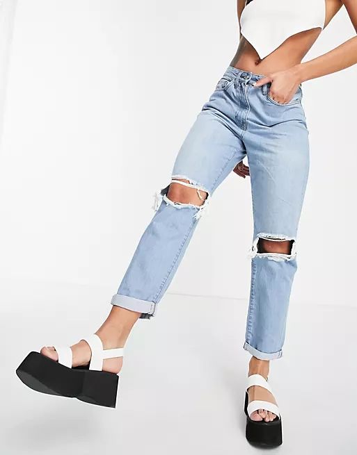 Parisian ripped mom jeans in light blue | ASOS (Global)