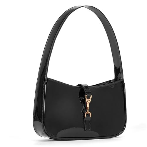 JQWSVE Shoulder Bags for Women Black Purse Trendy Small Handbag Faux Leather Shoulder Purse Everyday Bag | Amazon (US)