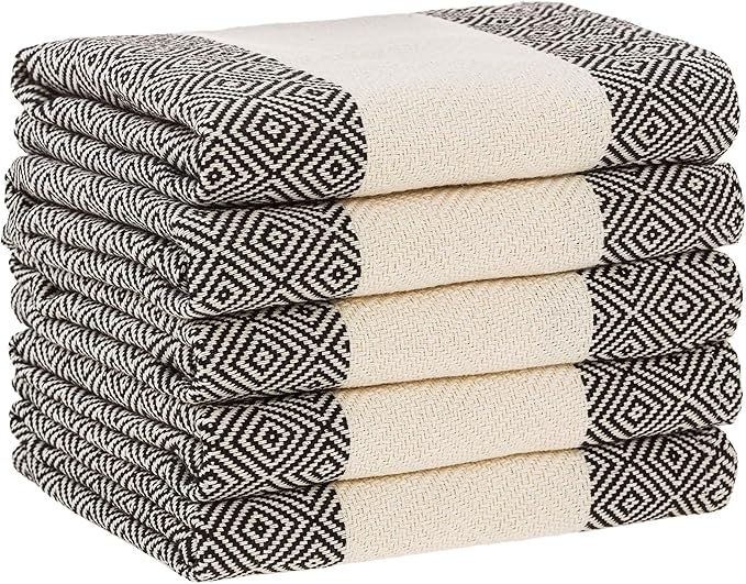 nottoc Dish Towels - Set of 5 - Black/White - 20x27 inch Luxury 100% Cotton Premium Kitchen Towel... | Amazon (US)