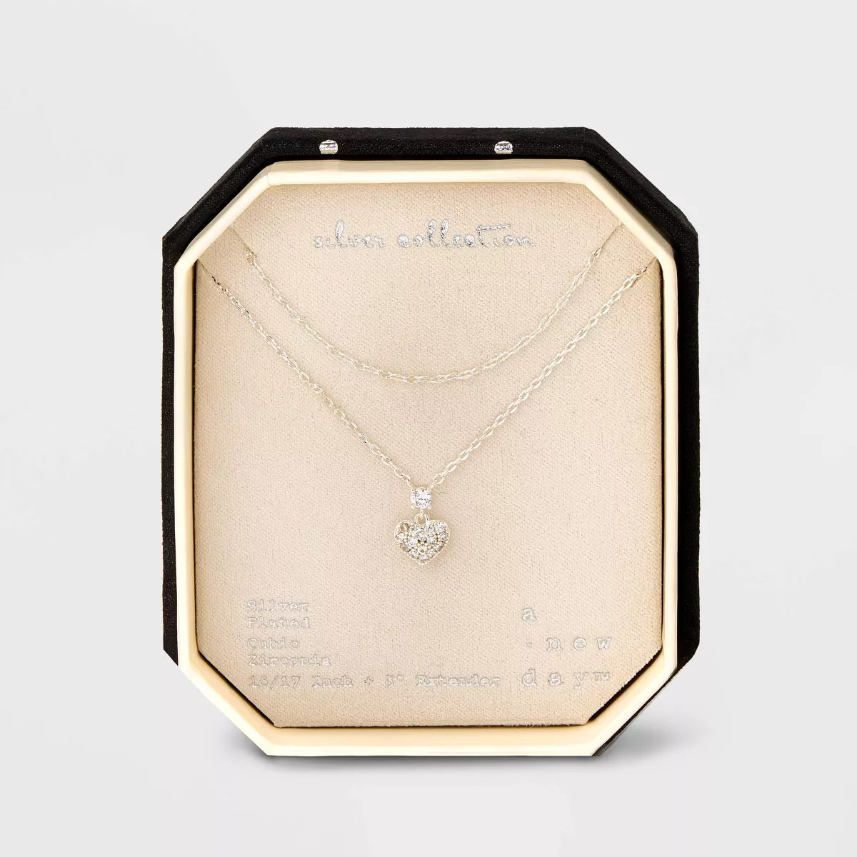 Silver Plated Cubic Zirconia Heart Multi-Strand Necklace - A New Day™ Silver | Target