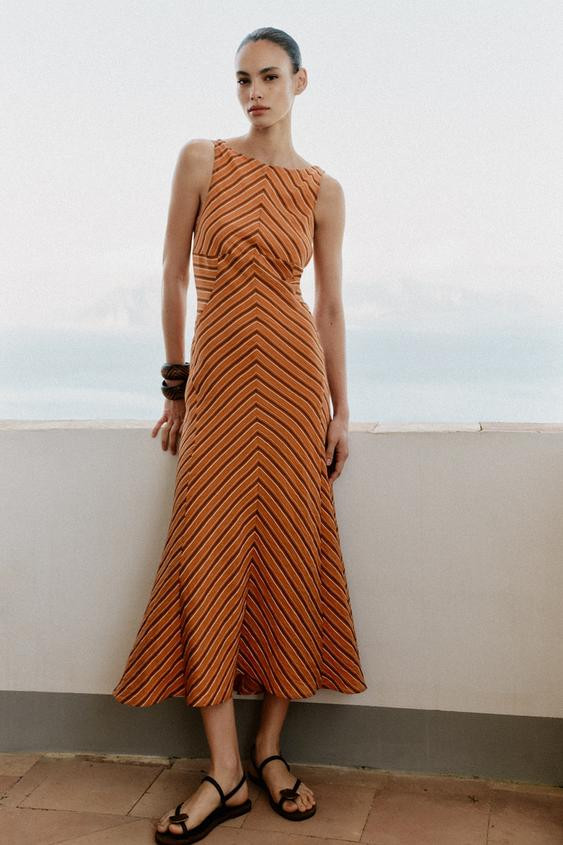 STRIPED OPEN BACK MIDI DRESS | Zara US