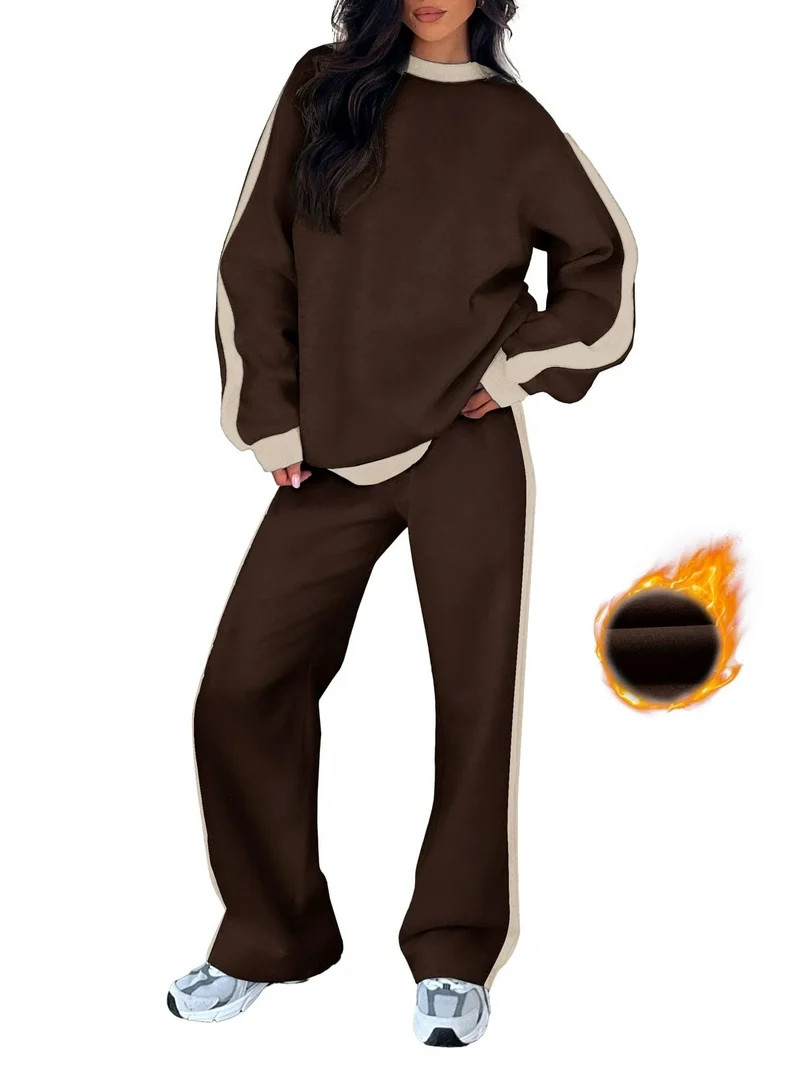 SHEWIN Womens Sweatsuits 2 Piece Set Fleece Lined Outfits Crew Neck Colorblock Long Sleeve Sweats... | Walmart (US)