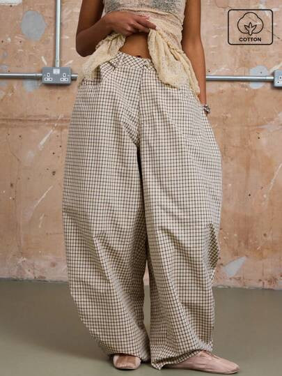 Unisex Low Rise Barre Fit Check Trousers  | SHEIN