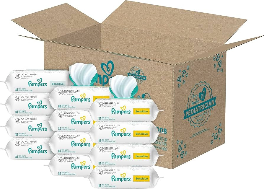 Pampers Sensitive Baby Wipes, Water Based, Hypoallergenic and Unscented, 8 Flip-Top Packs, 4 Refi... | Amazon (US)