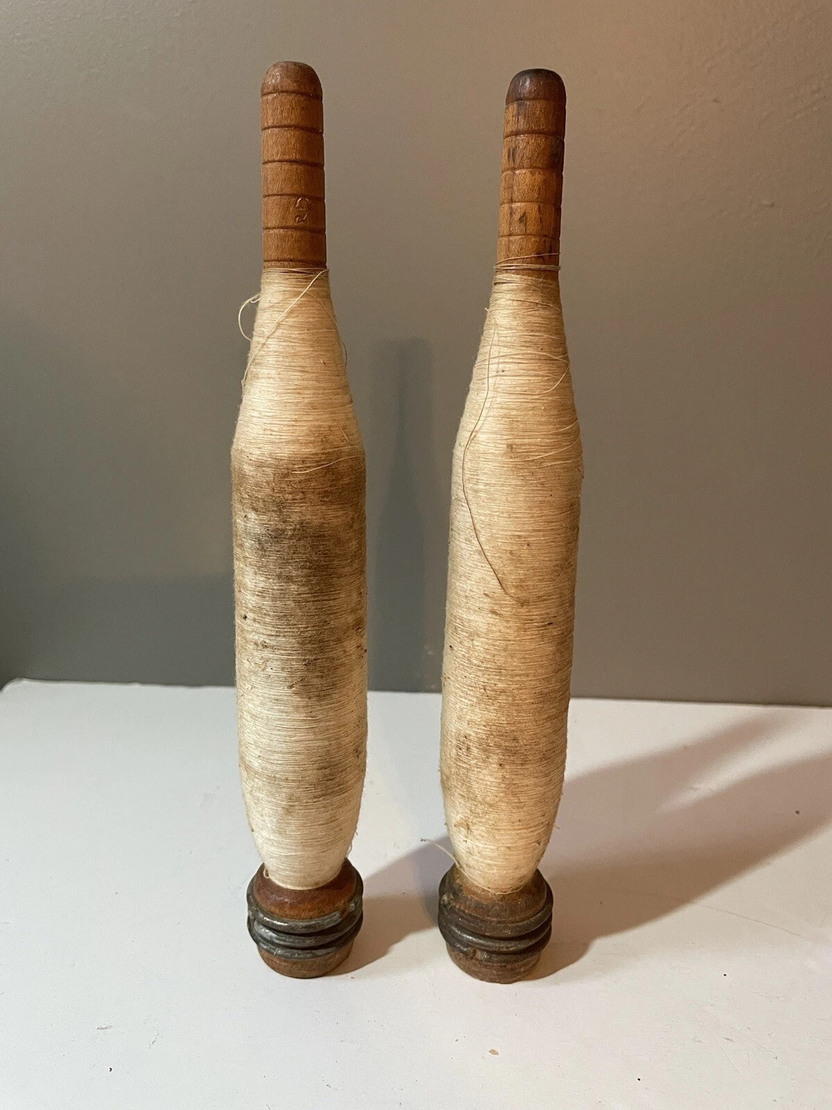 Vintage Set of 2 Wooden Thread Sewing Spools Spindle Industrial Textile 8.5” | eBay | eBay US