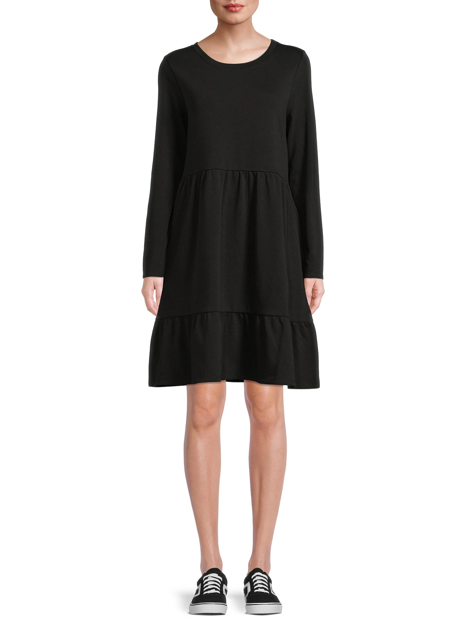 Time and Tru Women's Tiered Sweatshirt Dress | Walmart (US)