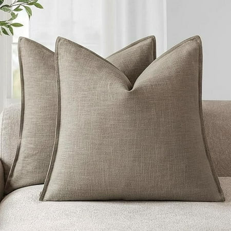 1361 Set of 2, Decorative Linen Soild Throw Pillow Covers Soft Accent Euro Cushion Case Farmhouse Neutral Pillowcase for Chair Couch Sofa Bedroom Living Room Home Decor 26 x 26 Inch Brown Tan | Walmart (US)