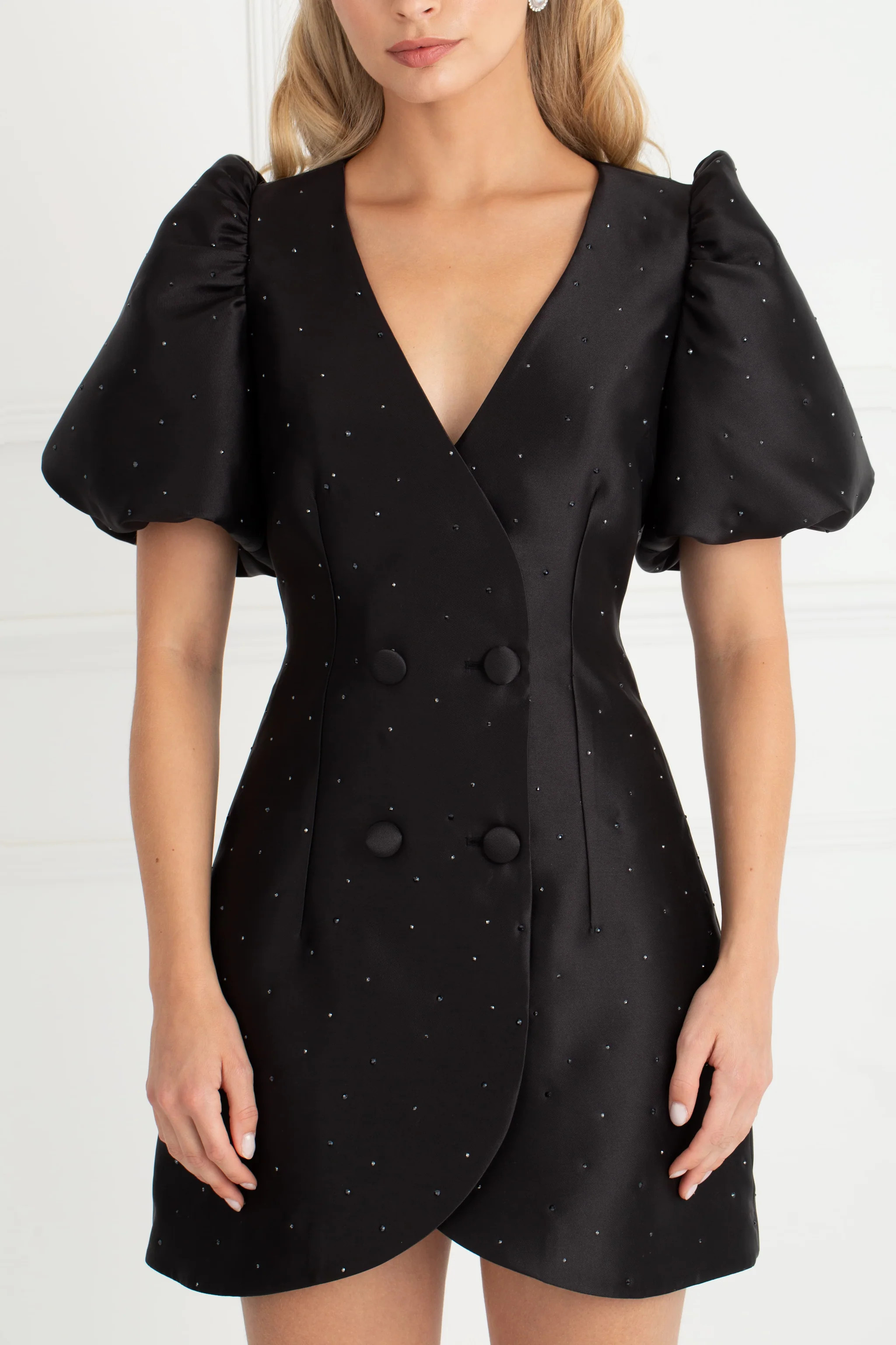 The Aurora | Short Sleeve Dress Black Diamante | Sinead Keary