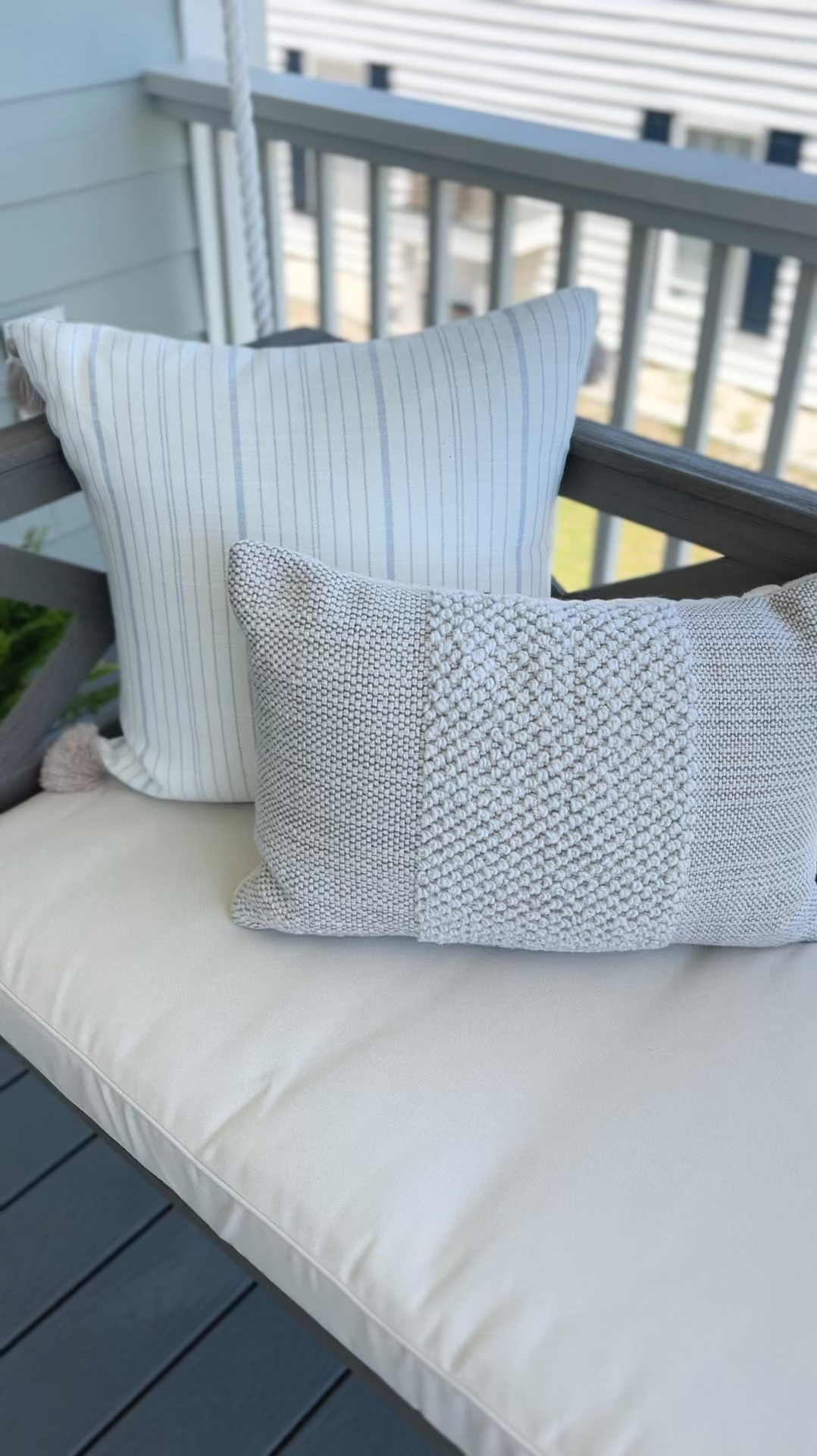 My new favorite outdoor pillows. A coastal neutral look with just a hint of color. The texture in the lumbar pillow adds just enough visual appeal. 

#LTKstyletip #LTKhome

#LTKSeasonal