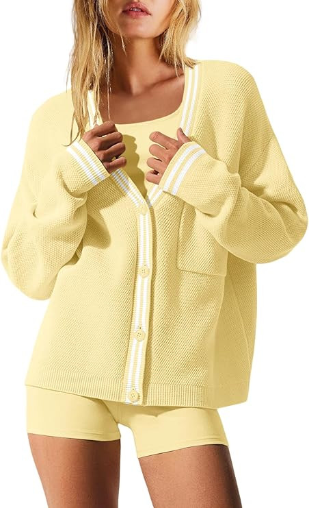 Nirovien Womens Oversized Cardigan Sweaters Button Down Knit Fall Sweater Long Sleeve Striped Coa... | Amazon (US)