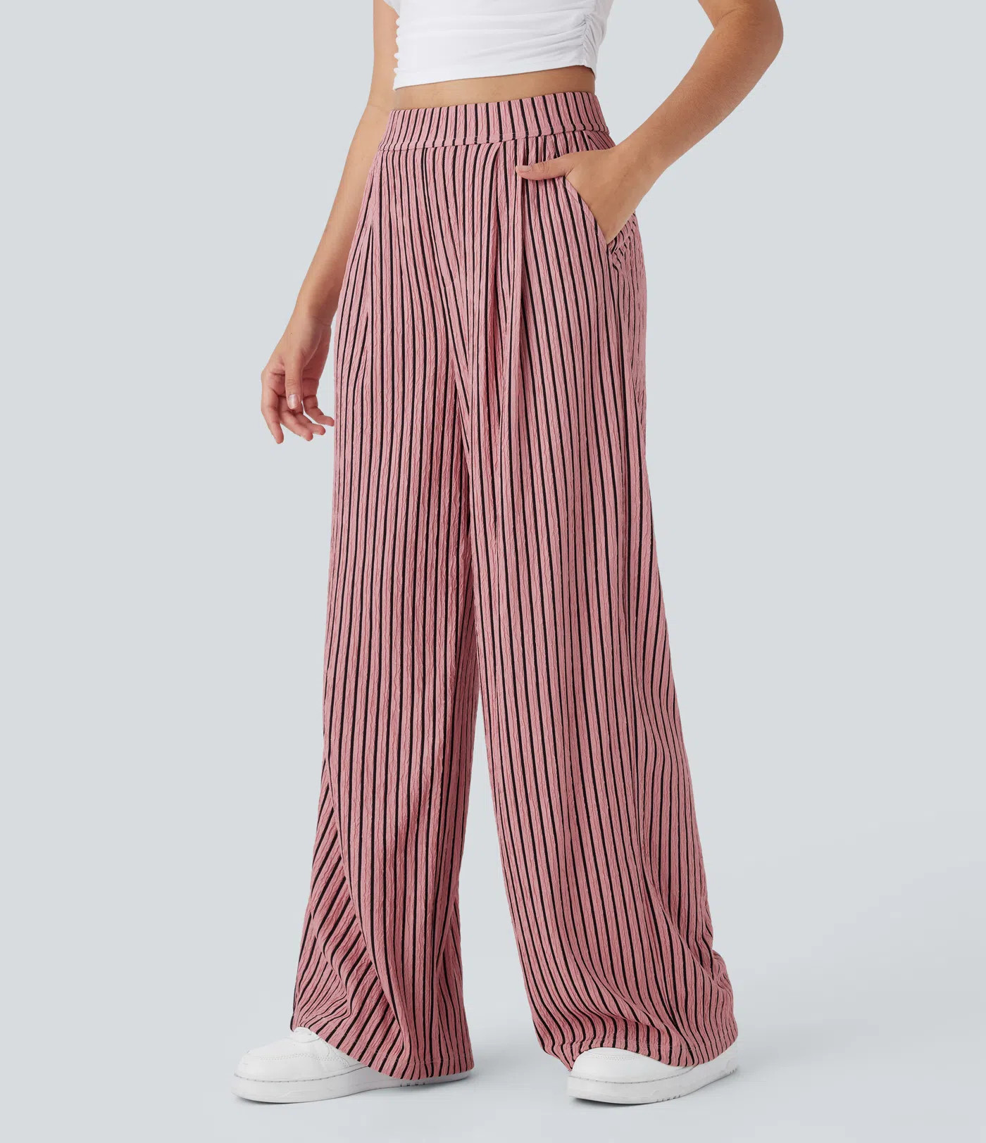 Women’s High Waisted Pocket Stripe Casual Wide Leg Pants - Halara | HALARA