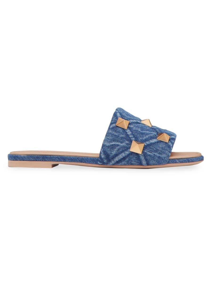Roman Stud Flat Denim Slide Sandals | Saks Fifth Avenue