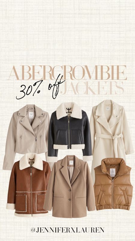 Abercrombie 30% off jackets and coats

Abercrombie sale. Black Friday sale. Leather jacket. Faux leather vest. Sherpa jacket. Blazer. Long coat. Wool coat. Winter look  

#LTKSeasonal #LTKsalealert #LTKHoliday