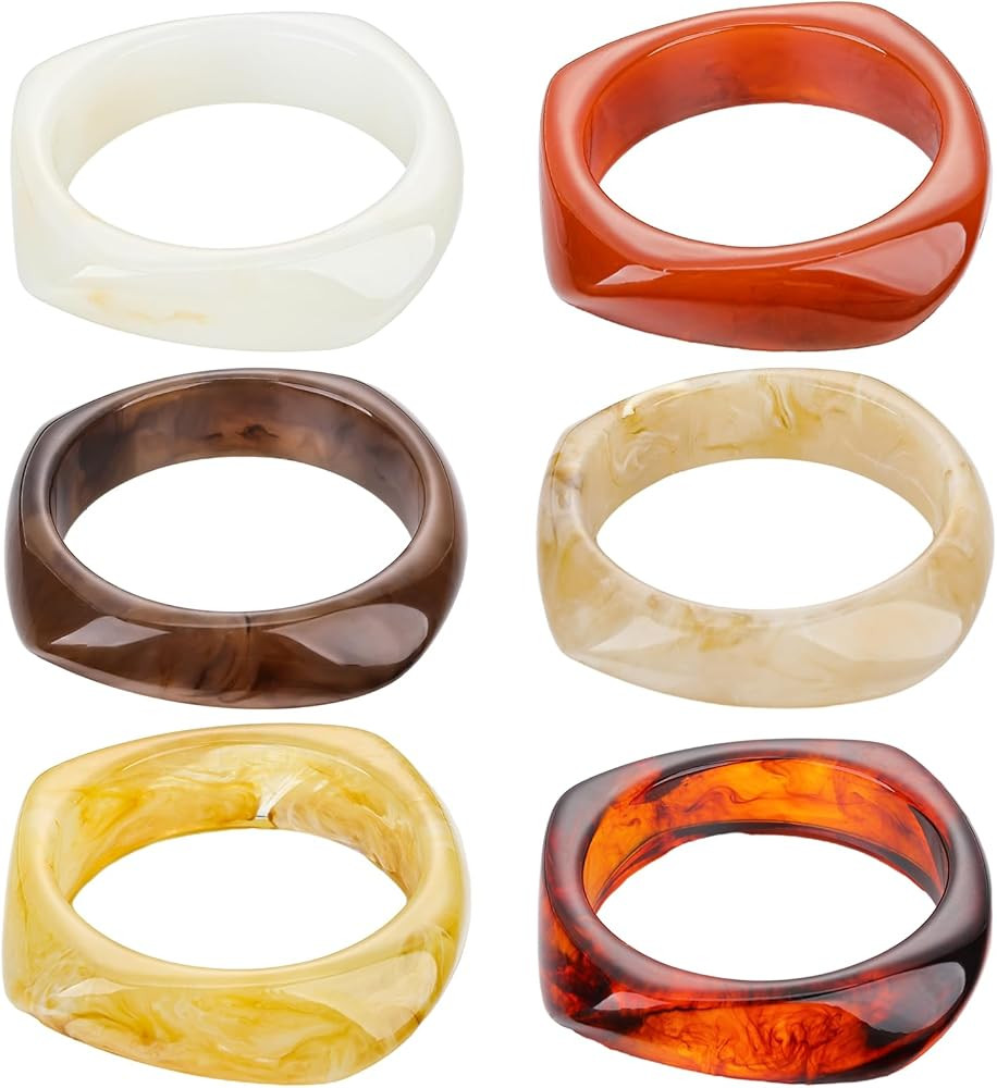 Quelay 6 Pcs Color Square Acrylic Resin Bangle Bracelet Vintage Wide Geometric Tortoiseshell Irre... | Amazon (US)