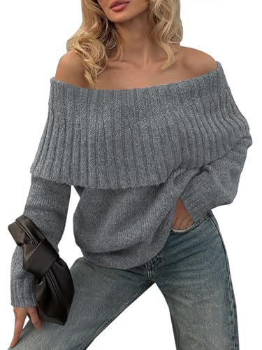Saodimallsu Womens Off The Shoulder Sweaters Long Sleeve Slouchy Knitted Casual Loose Fall Trendy... | Amazon (US)