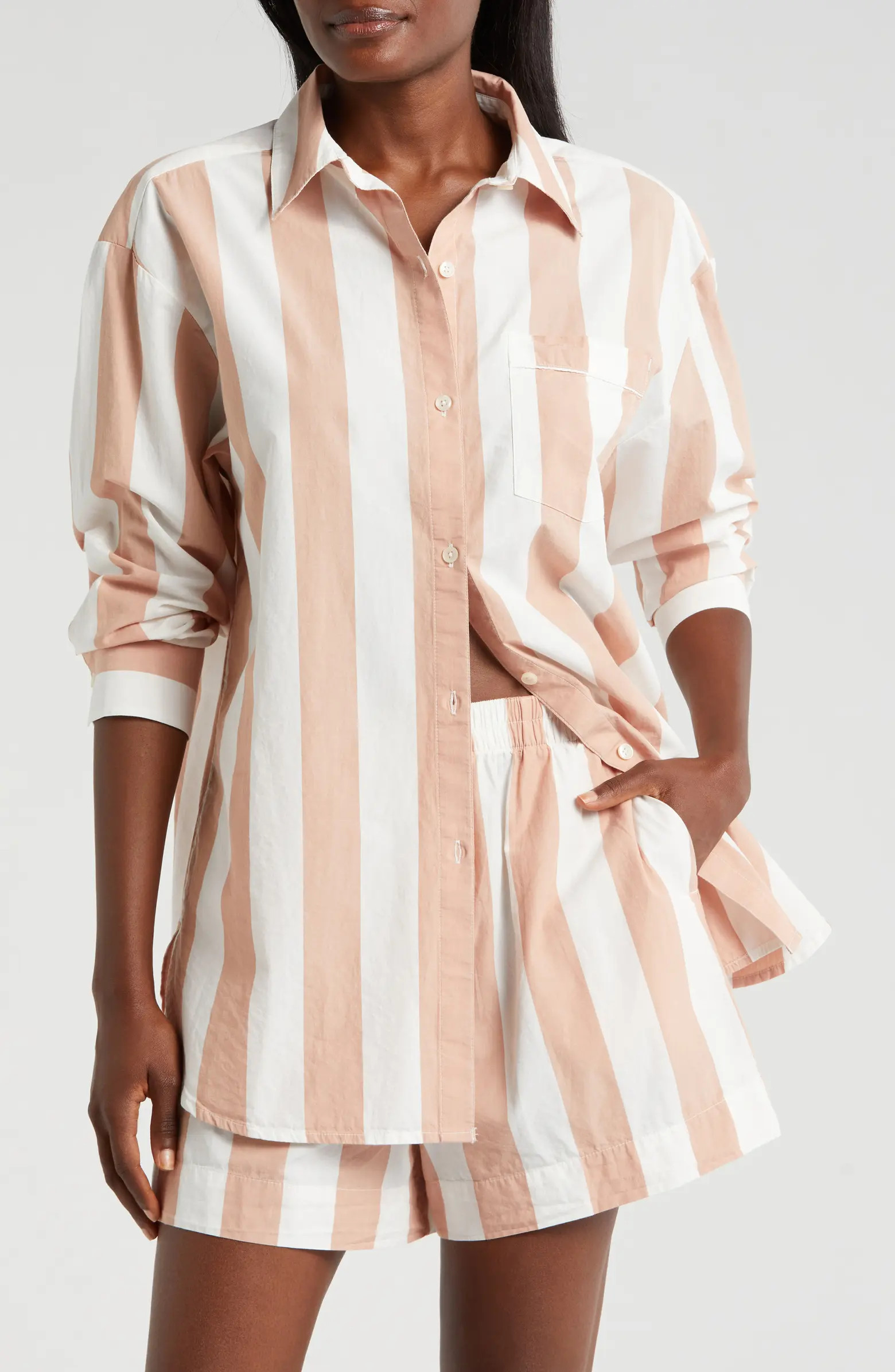 Oversize Stripe Cotton Short Pajamas | Nordstrom