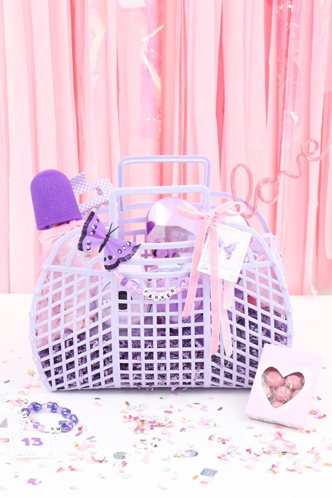 Valentines Day Love Basket for the Taylor Swift fan! Inspired by Lover & Lavender haze, it’s  full of essentials for fun singing along with your galentines! 
SHARE with your fellow Swifties!

💜
💜
💜
#valentinesday #galentinesday #taylorswiftvalentines #valentinesgifts #valentinesdaygiftideas #swifties#valentinesgiftideas #valentinegiftbasket #giftbasketideas #valentinesgift #taylorswiftparty #taylorswiftgiftideas 

#LTKkids #LTKGiftGuide #LTKSeasonal