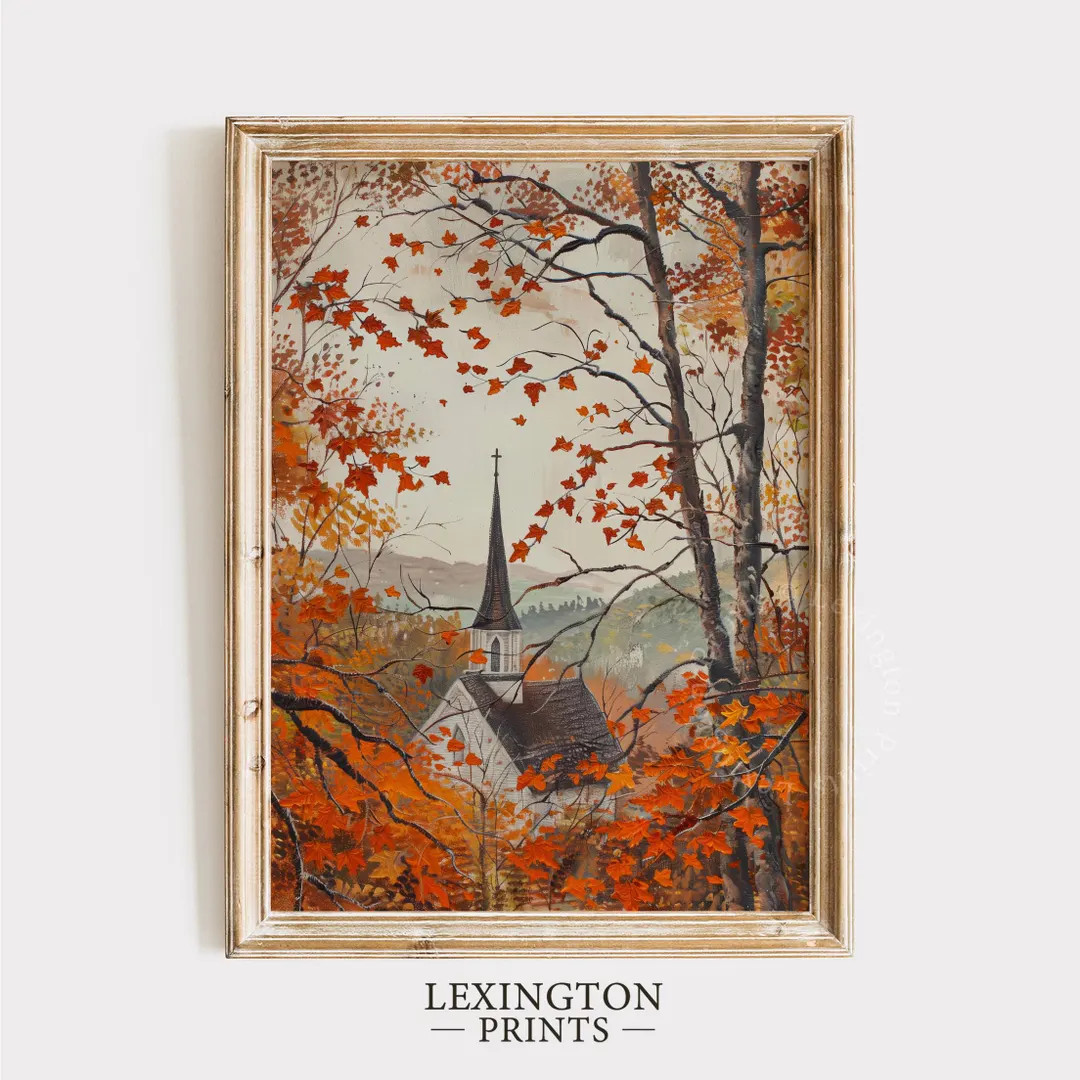 Moody Fall Church Print, Fall PRINTABLE Wall Art, Autumn Print Fall Wall Art, Vintage Halloween P... | Etsy (US)