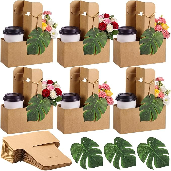 Mifoci 24 Set 2 Cup Drink Carrier with Handle Bulk Tropical Luau Cup Holders with Palm Leaves Mon... | Amazon (US)