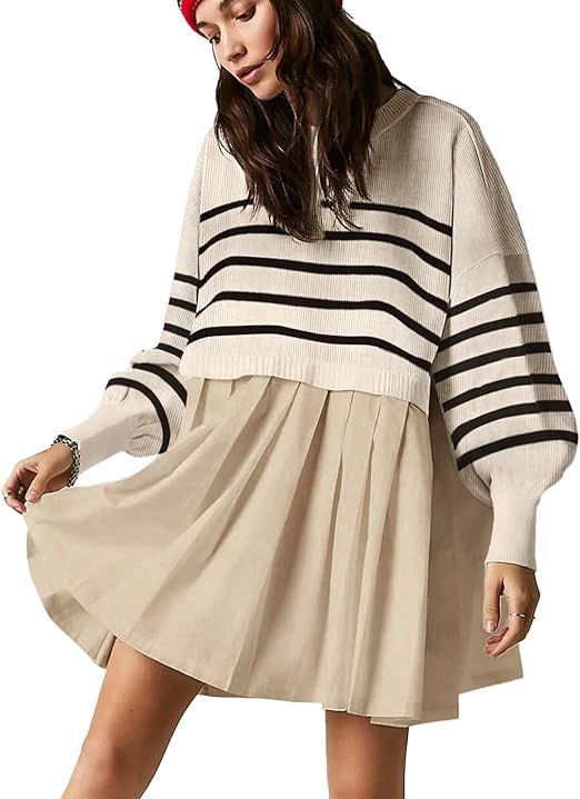 Womens Oversized Sweater Dress 2023 Trendy Long Sleeve Crewneck Pullover Tops Relaxed... | Amazon (US)