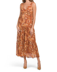 Sleeveless V-neck Tiered Paisley Maxi Dress | Midi Dresses | T.J.Maxx | TJ Maxx