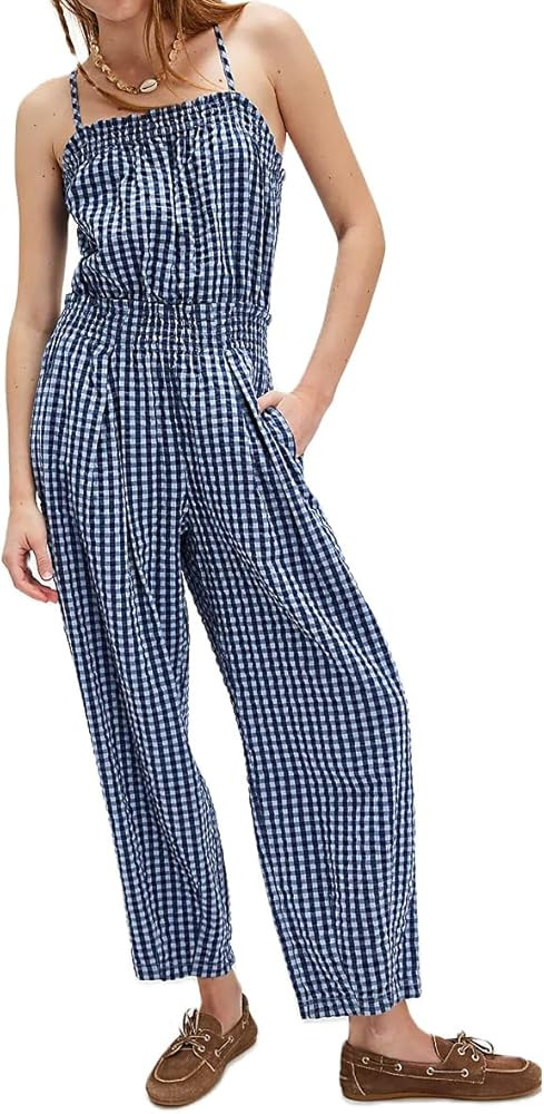 Amiblvowa Y2k Summer Jumpsuits for Women 2025 Free Spaghetti Strap Backless Gingham Romper People... | Amazon (US)
