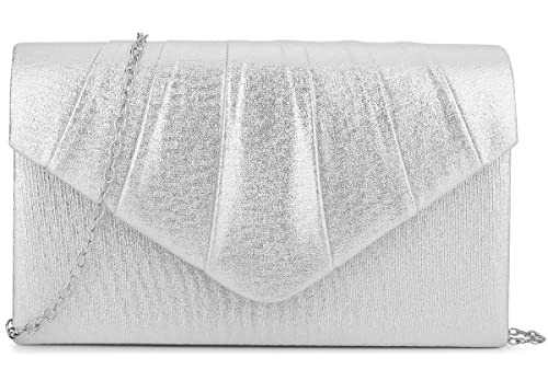 BBjinronjy Clutch Purses for Women Evening Clutch Bag Women's Evening Bag with Detachable Chain for Wedding Prom Faux Suede (Pu Leather Silver) | Amazon (US)