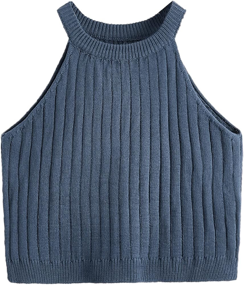 SweatyRocks Women's Knit Crop Top Ribbed Sleeveless Halter Neck Vest Tank Top | Amazon (US)